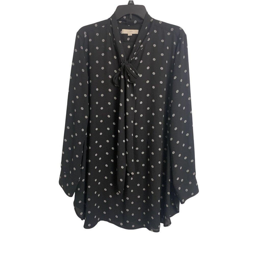 Ann Taylor Loft Maternity Polka Dot Tie Neck Tunic Blouse XLM